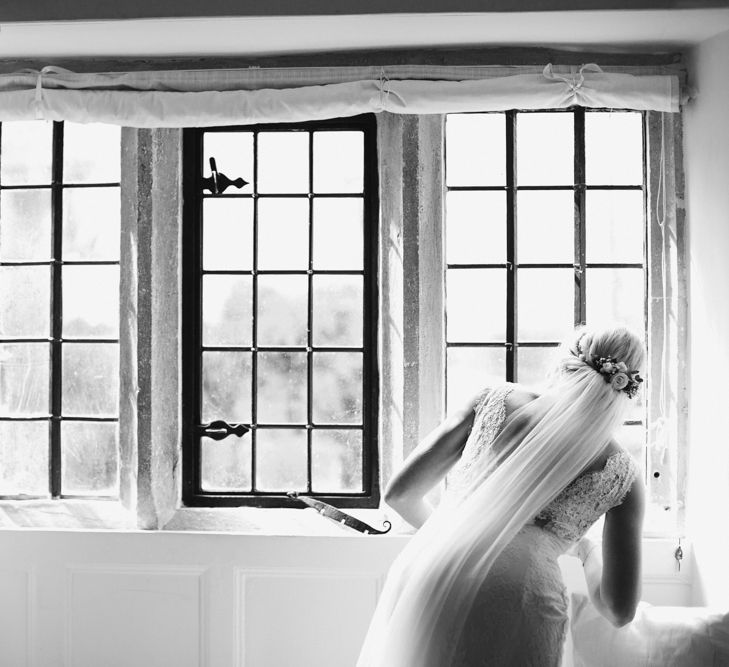 Wedding Morning with Bride Looking Out of The Window