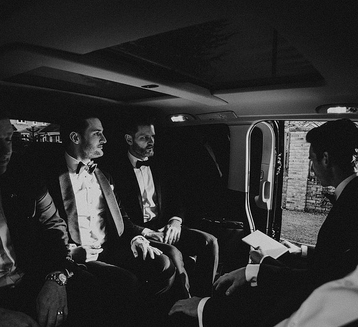 Groomsmen in Tuxedos | Botanical Black Tie Wedding at Rivington Hall Barn with Acrylic Candelabras &amp; Louis Ghost Chairs | Lawson Photography | Ever After Videos