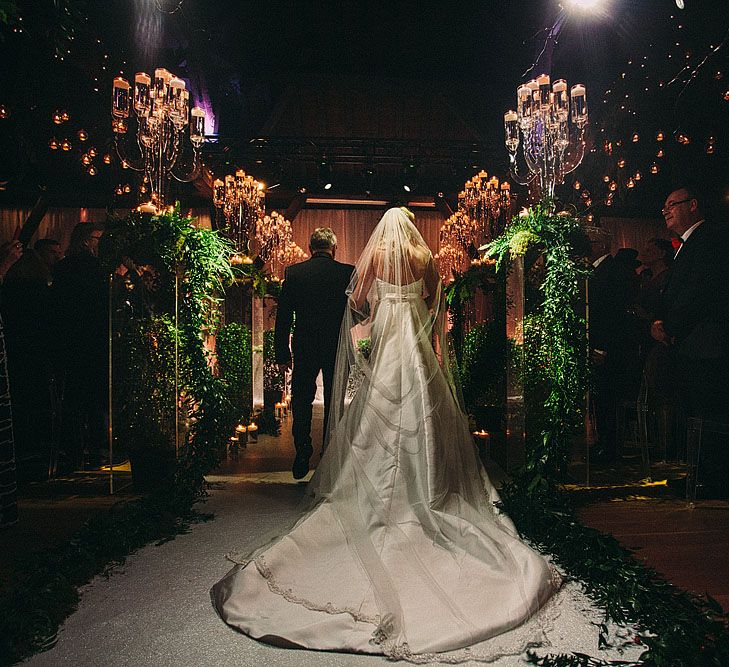 Wedding Ceremony | Bride in Caroline Castigliano Gown | Groom in Tuxedo | Botanical Black Tie Wedding at Rivington Hall Barn with Acrylic Candelabras &amp; Louis Ghost Chairs | Lawson Photography | Ever After Videos