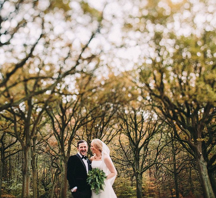 4Bride in Caroline Castigliano Gown | Groom in Tuxedo | Botanical Black Tie Wedding at Rivington Hall Barn with Acrylic Candelabras &amp; Louis Ghost Chairs | Lawson Photography | Ever After Videos