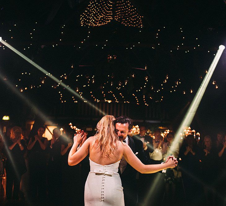 First Dance | Bride in Caroline Castigliano Gown | Groom in Hackett Tuxedo | Botanical Black Tie Wedding at Rivington Hall Barn with Acrylic Candelabras &amp; Louis Ghost Chairs | Lawson Photography | Ever After Videos