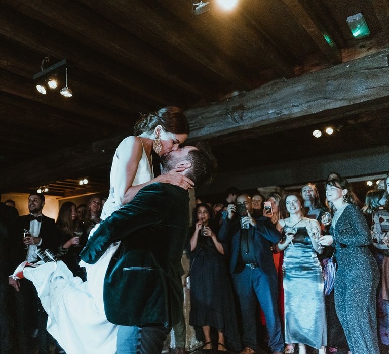 First dance at luxury French country manor for a winter wedding