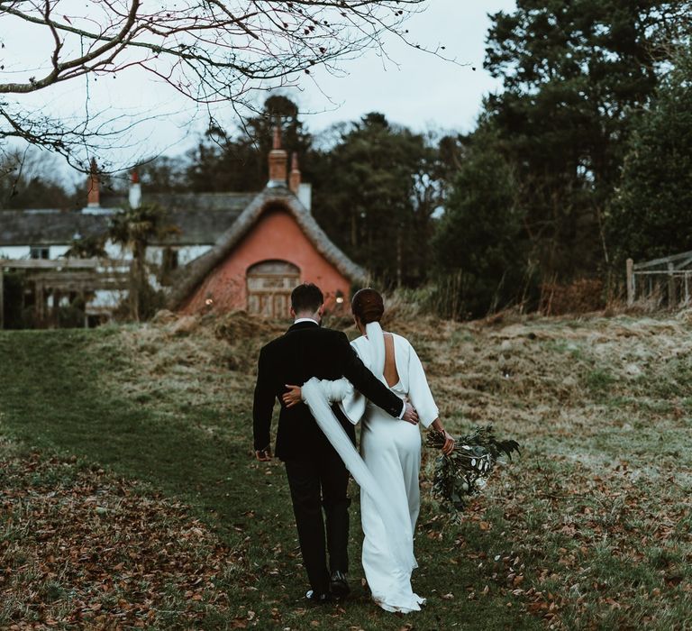 Bride and groom at Le Petit Chateau in Northumberland for winter wedding