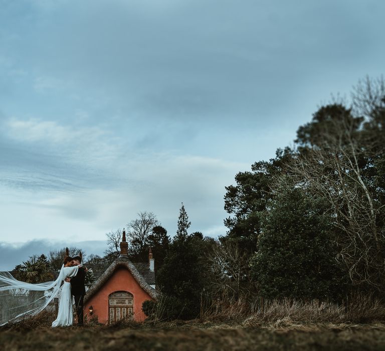 Bride and groom at Le Petit Chateau in Northumberland for winter wedding