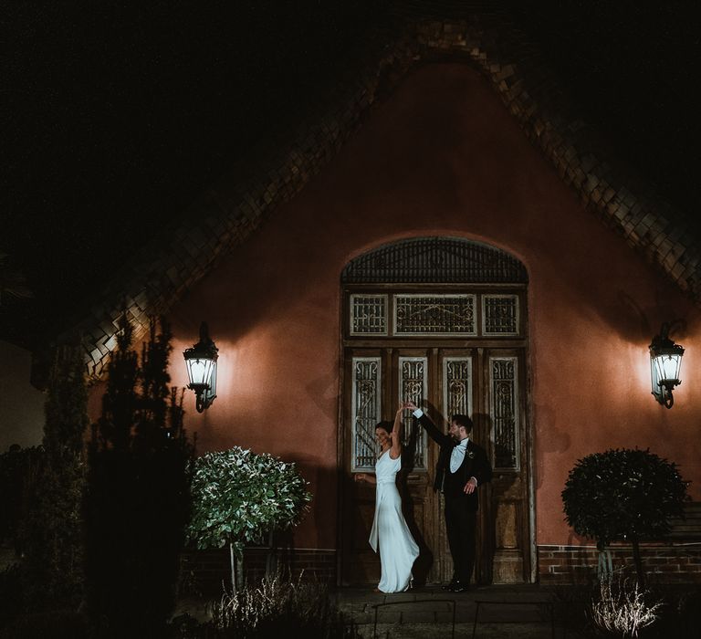 Bride and groom at Le Petit Chateau in Northumberland for winter wedding