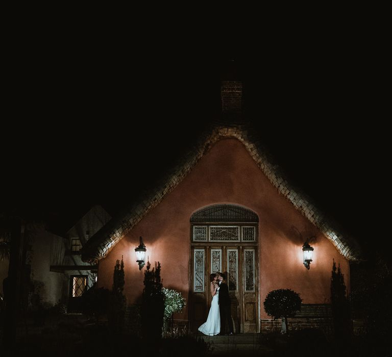 Bride and groom at Le Petit Chateau in Northumberland for winter wedding