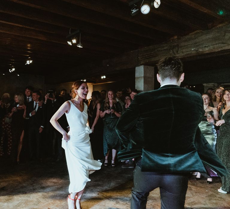 First dance at luxury French country manor for a winter wedding