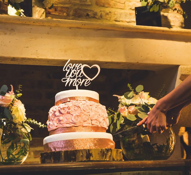 Wedding Cake With 'Love You More' Topper // Le Petit Chateau Northumberland Wedding Venue For Fun Wedding With Two Brides And Images From Willo Photography