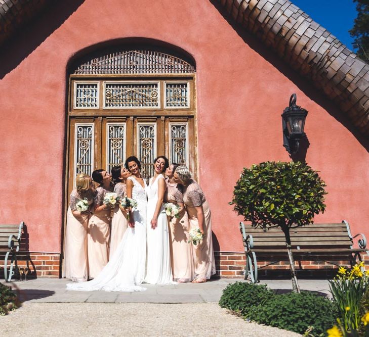 Bridesmaids In Pale Pink Dresses // Le Petit Chateau Northumberland Wedding Venue For Fun Wedding With Two Brides And Images From Willo Photography