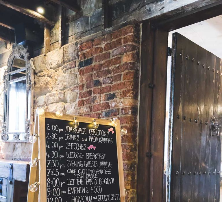 Chalkboard Order Of The Day Wedding Sign // Le Petit Chateau Northumberland Wedding Venue For Fun Wedding With Two Brides And Images From Willo Photography