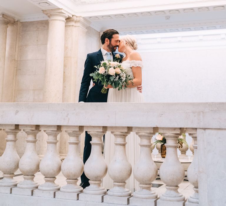 Bride and groom portrait at Old Marylebone Town Hall by Miss Gen