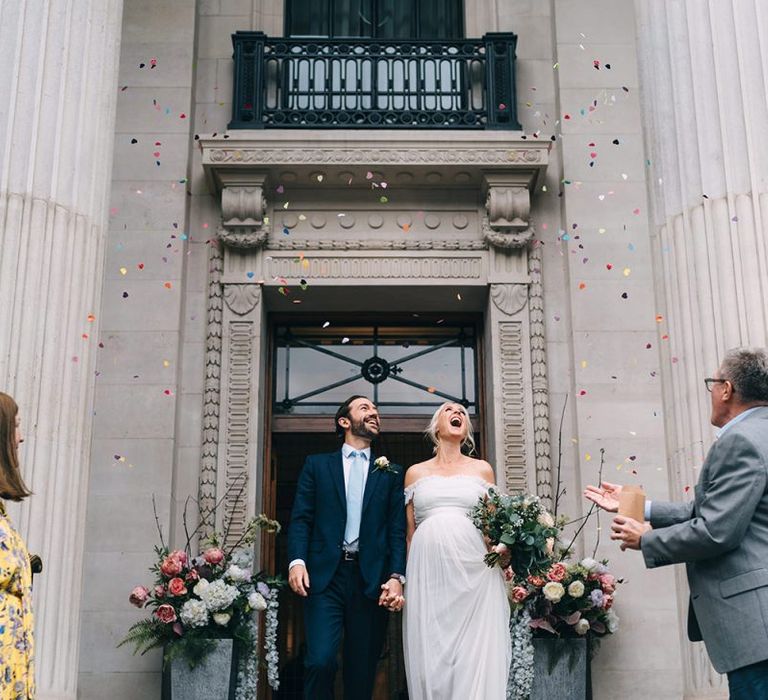 Colourful confetti moment at intimate Old Marylebone Town Hall wedding