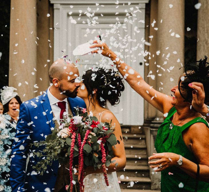 Confetti Shot // Glamorous Iscoyd Park Wedding With Burgundy, Navy And Ivory Colour Scheme With Artistic And Alternative Images From Carla Blain Photography