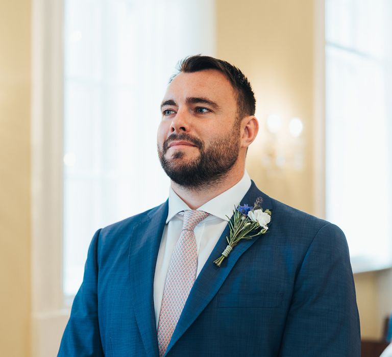 Groom Waiting For Bride During Ceremony At Town Hall