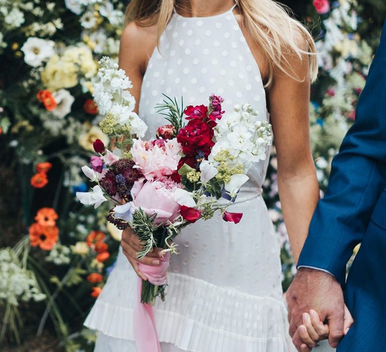 Wedding Dress Details with Pink Flowers