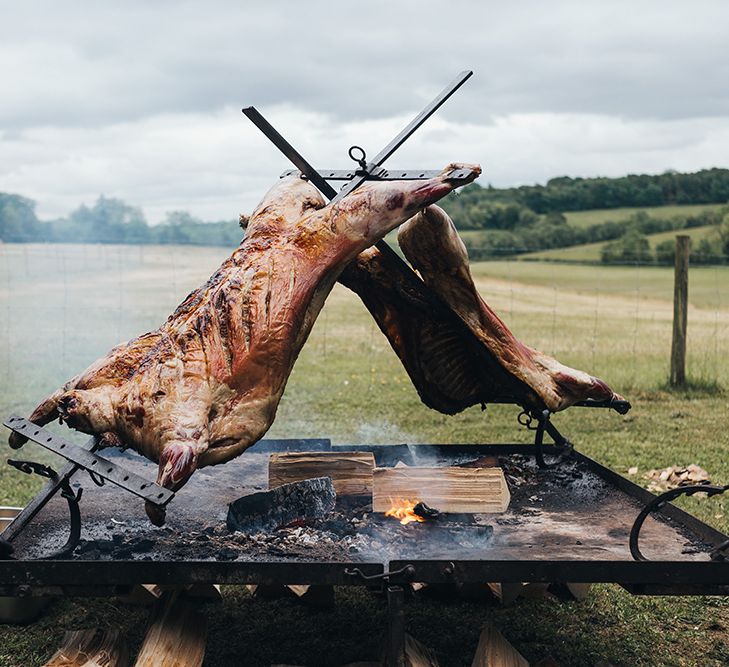 Hog Roast on Fire Pit for Wedding Breakfast