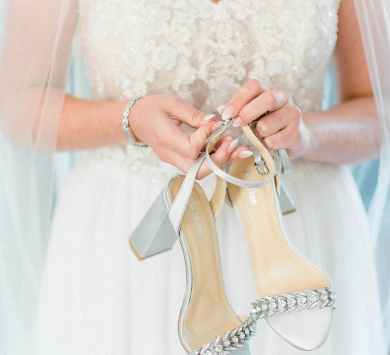 Silver Strappy Wedding Shoes with Jewel Detail