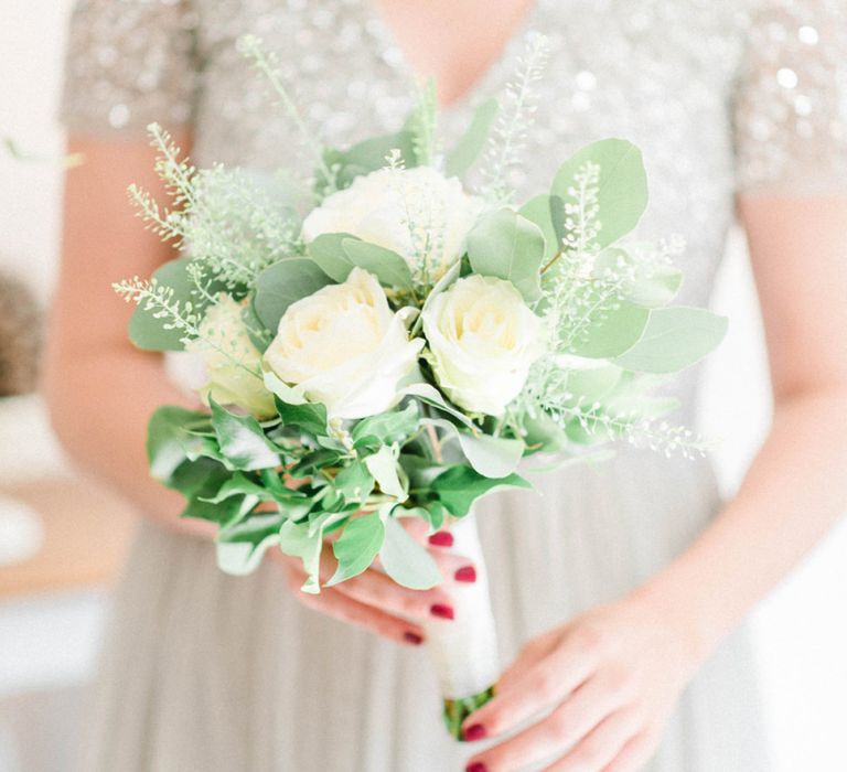 White Rose and Foliage Bridesmaid Bouquet