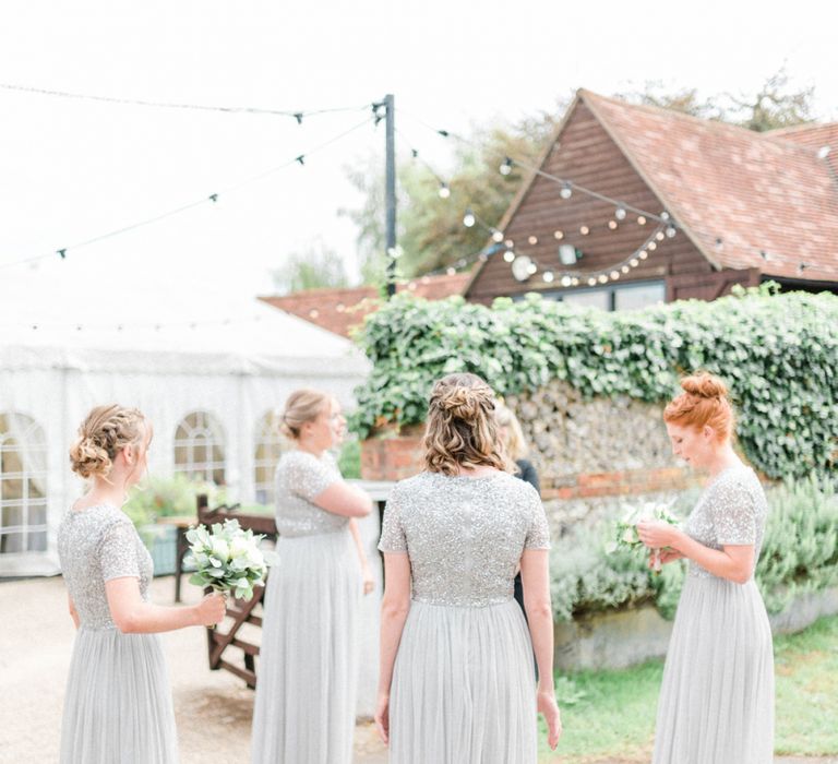 Bridesmaids in Grey Sequin and Tulle MAYA Dresses