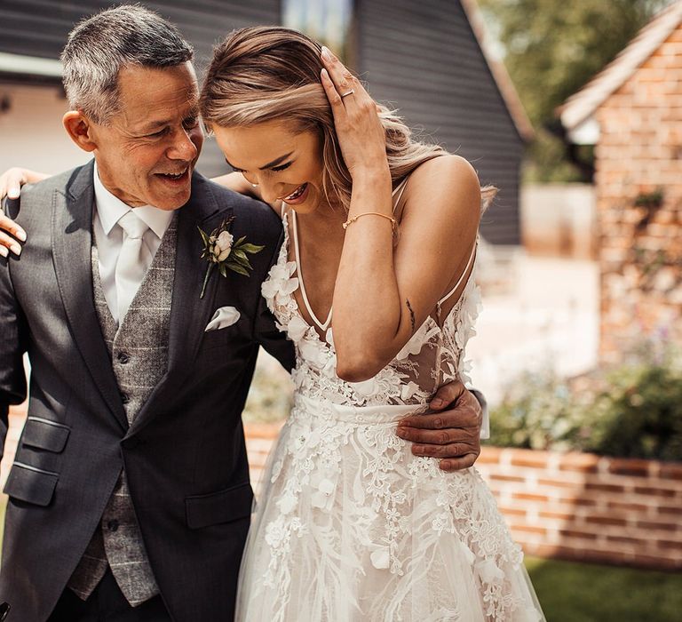 Bride Walks With Father To Outdoor Ceremony Followed by Barn Wedding