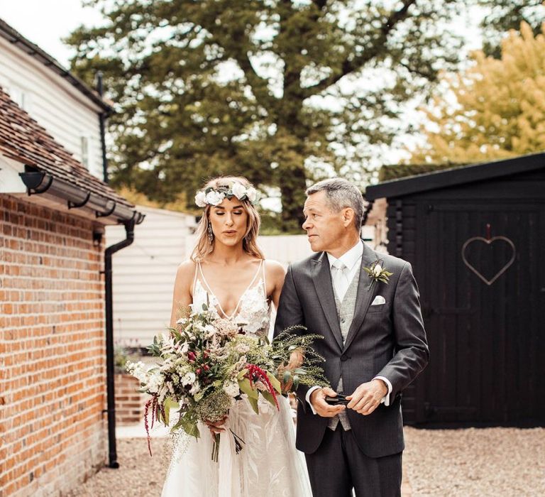 Bride Walks With Dad To Outdoor Ceremony