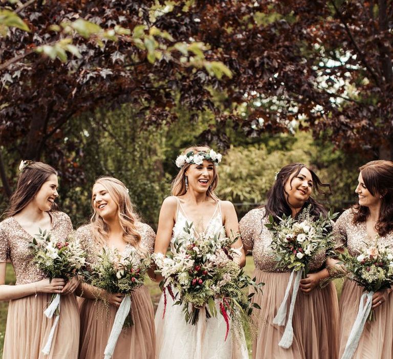 Bridal Party In Pink Bridesmaid Dresses