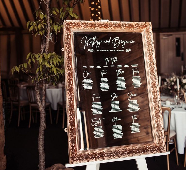 Mirrored Table Plan For Barn Wedding