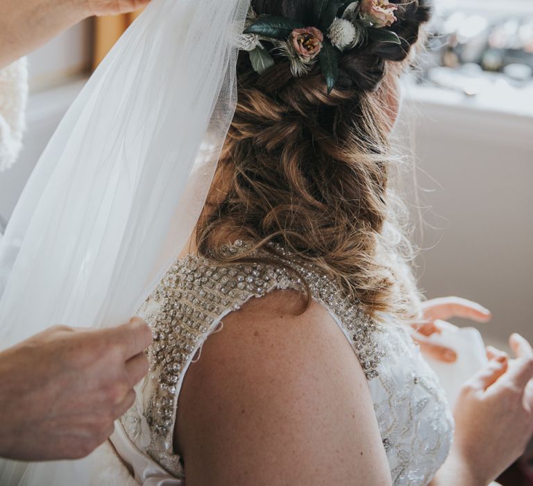 Bridal Braids With Flower Accessories and Veil