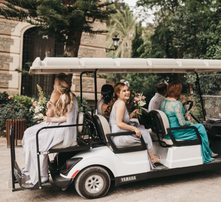 Bridal Party Travelling to the Ceremony in a Golf Buggy