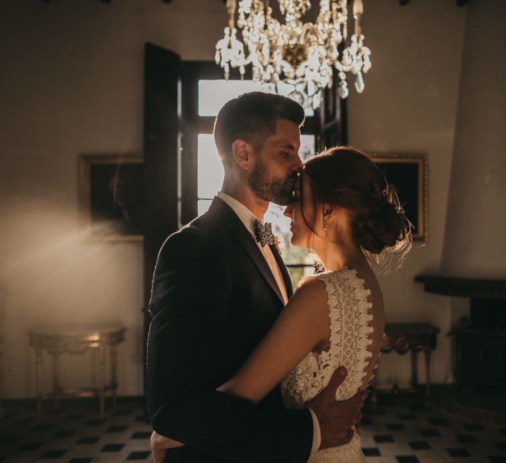 Bride and Groom Embracing