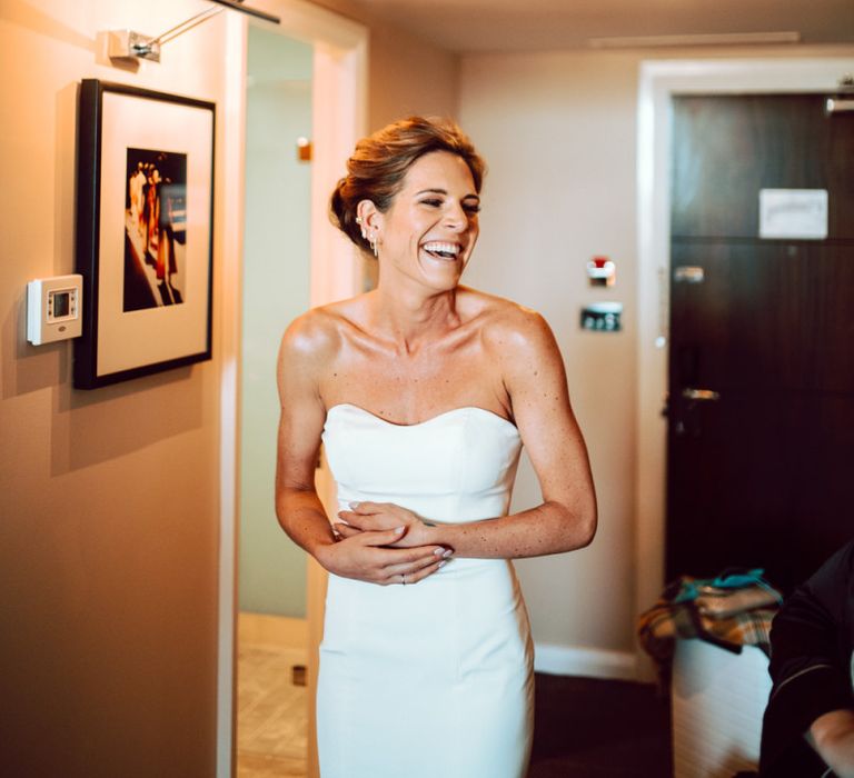 Beautiful bride in strapless Wtoo by Watters wedding dress for Edinburgh elopement