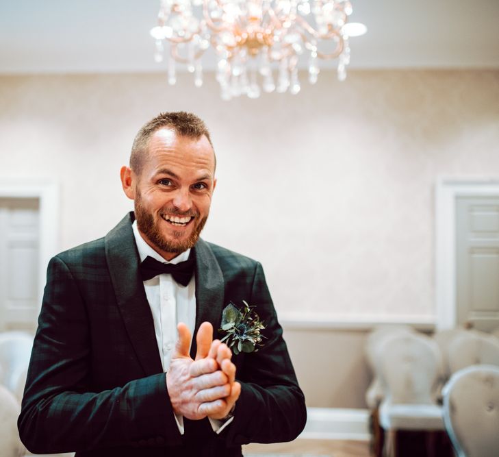 Excited Groom at Edinburgh elopement