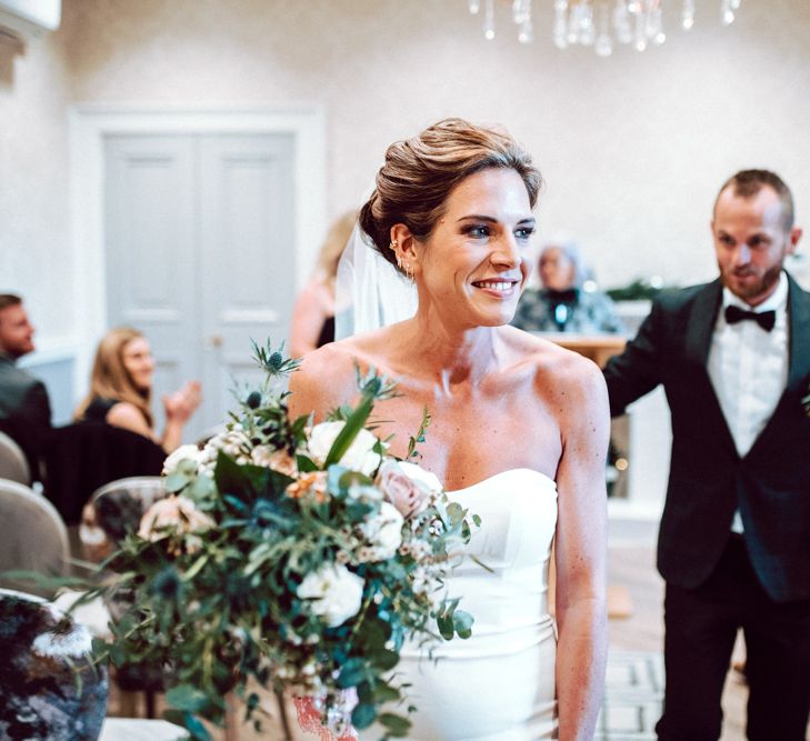 Beautiful bride in strapless Wtoo by Watters wedding dress