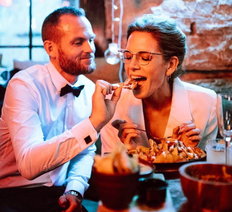 Bride and groom enjoying Mexcian food at The Basement Bar and Restaurant in Edinburgh