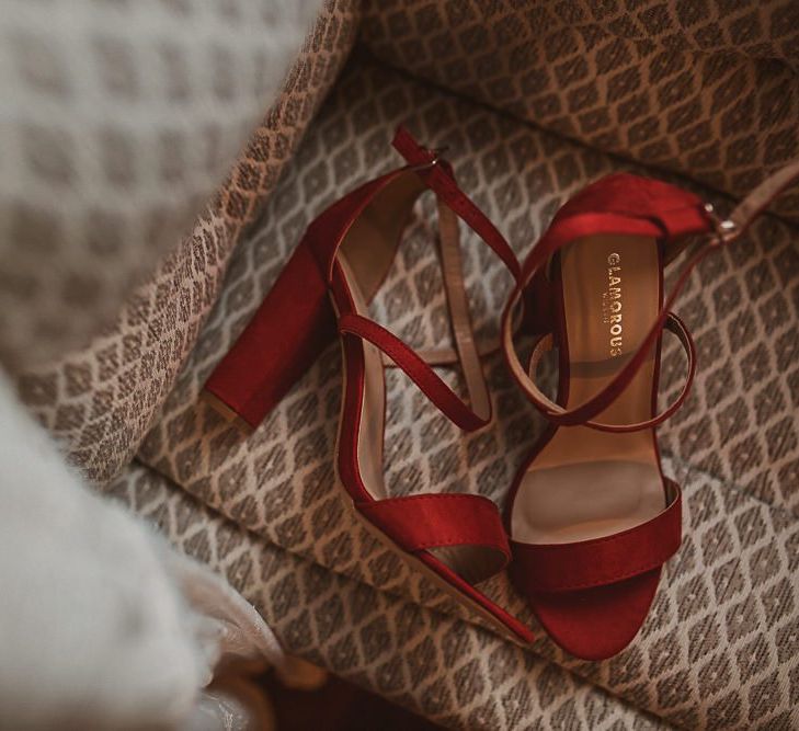 Red Velvet Block Heel Sandals