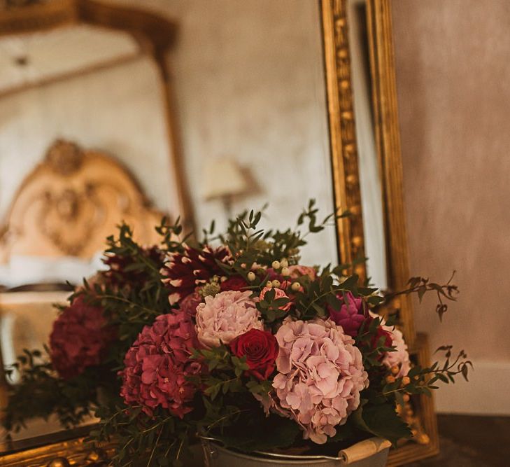 Pale Pink and Fuchsia Pink Hydrangea Wedding Flowers featured on escape to the chateau