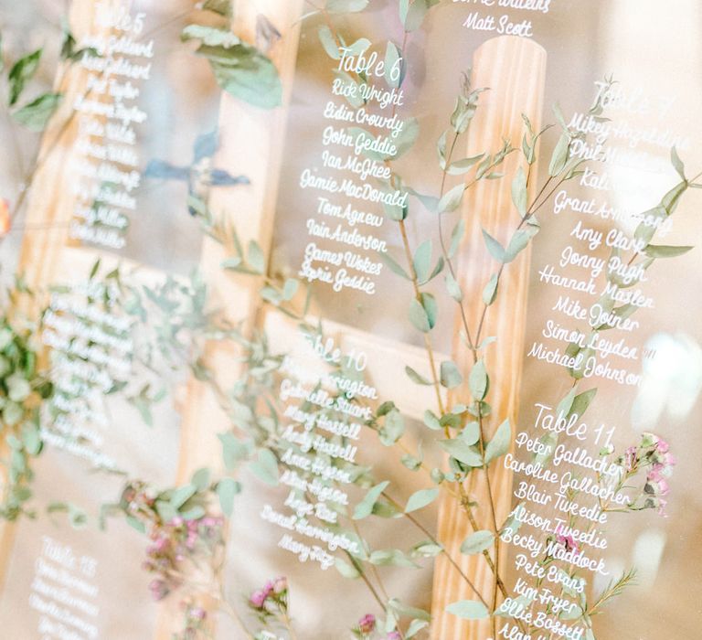 Acrylic Table Plan with Pressed Flowers | Colourful Paper Cranes &amp; Sunflower Wedding Décor in Rustic Barn | Sarah-Jane Ethan Photography