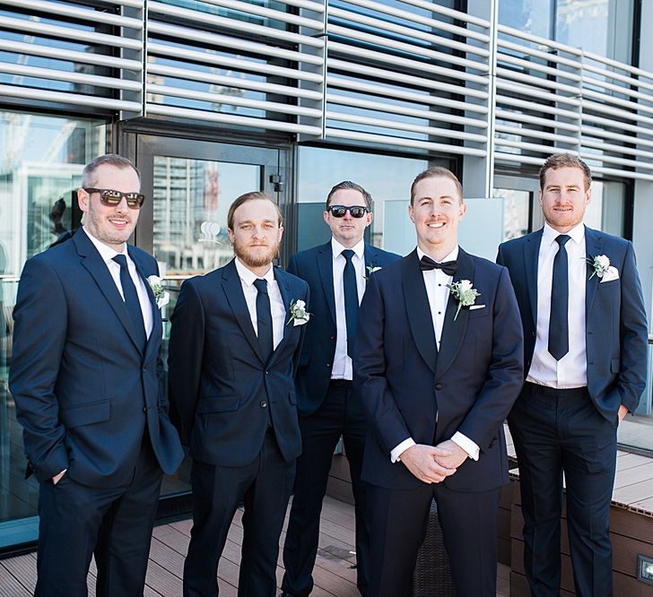 Groom in Oscar Hunt Tuxedo | Groomsmen in Suits | Elegant White, Green &amp; Gold Wedding with Succulent &amp; Foliage Decor at ICA in London City | Kylee Yee Fine Art Photography