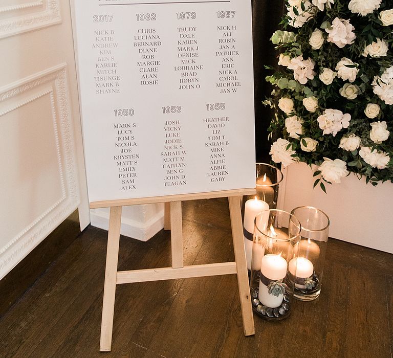 Table Plan on Easel | Elegant White, Green &amp; Gold Wedding with Succulent &amp; Foliage Decor at ICA in London City | Kylee Yee Fine Art Photography