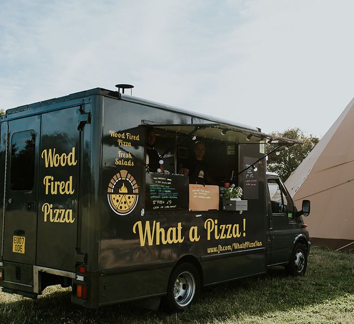 Pizza truck at PapaKata tipi wedding celebration