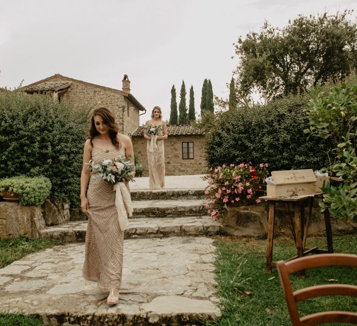 Wedding Ceremony Bridesmaid Entrance in Sequin  Adrianna Papell Dress