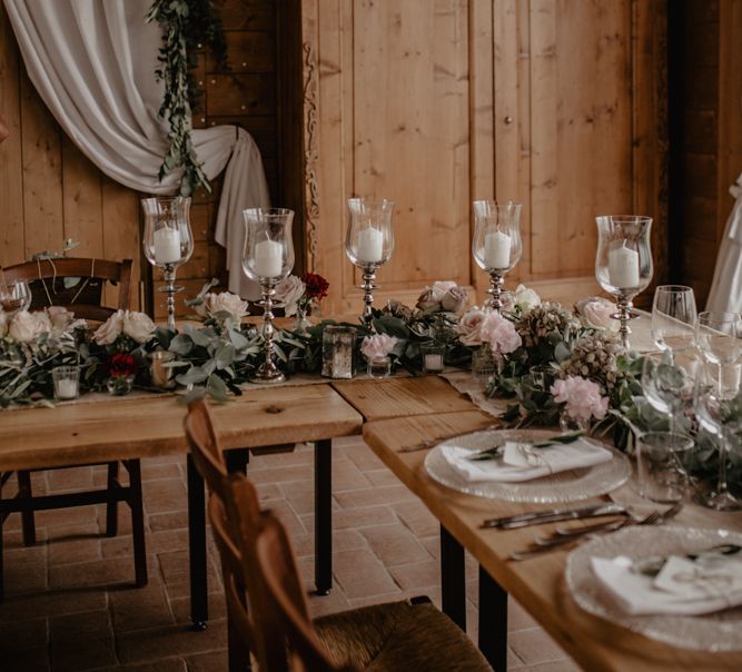 Floral Table Runner Centrepiece with Candles