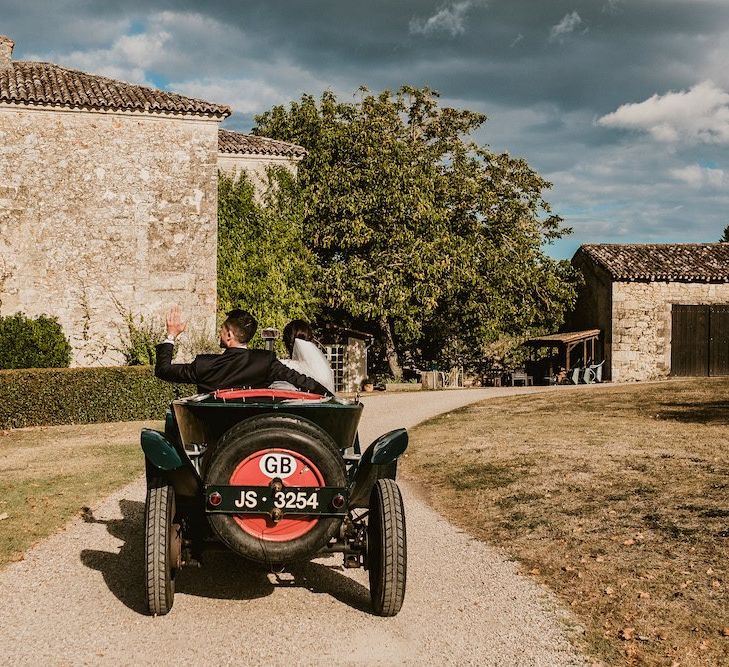 Vintage wedding car for destination wedding in France