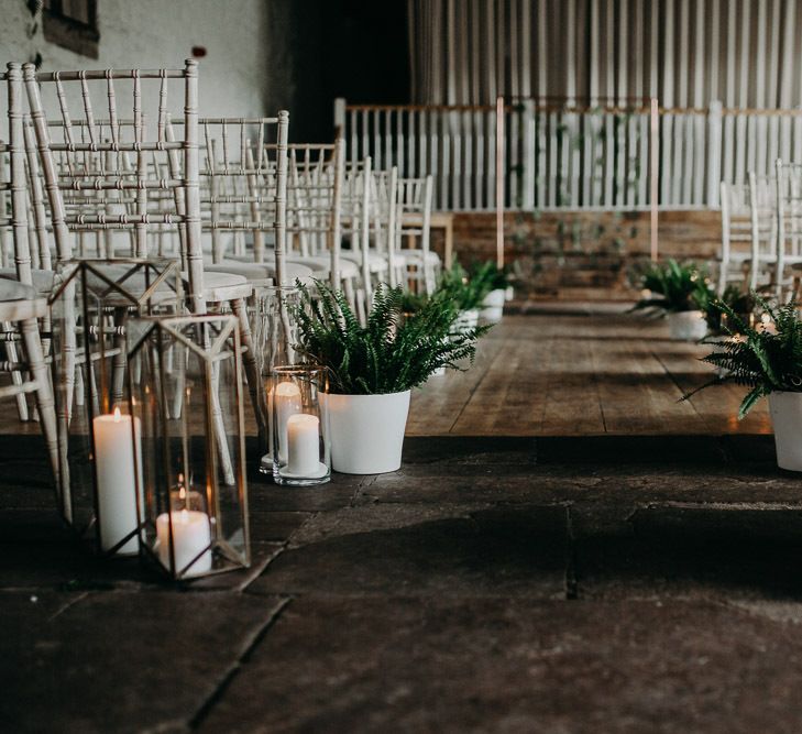 Aisle plant pot and candles ceremony decor