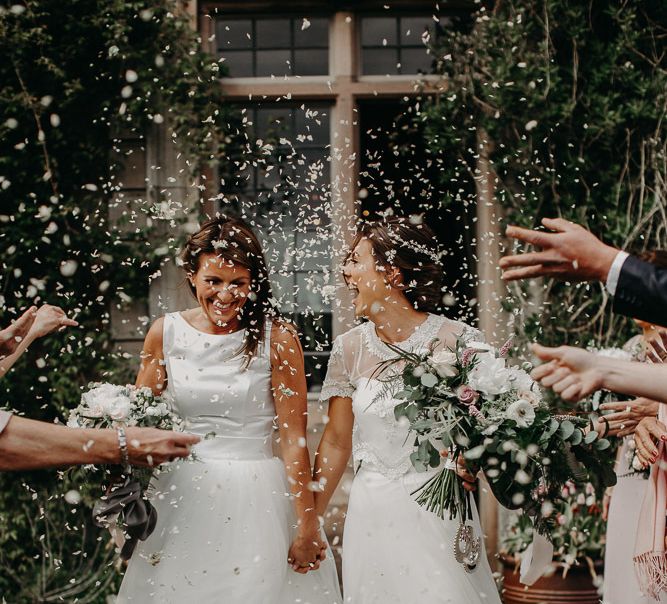 Confetti moment at lesbian wedding