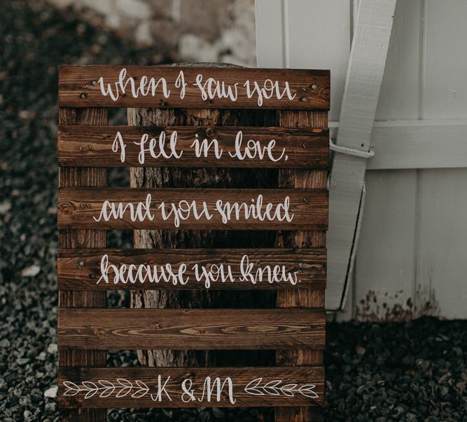 Wooden wedding sign with romantic quote