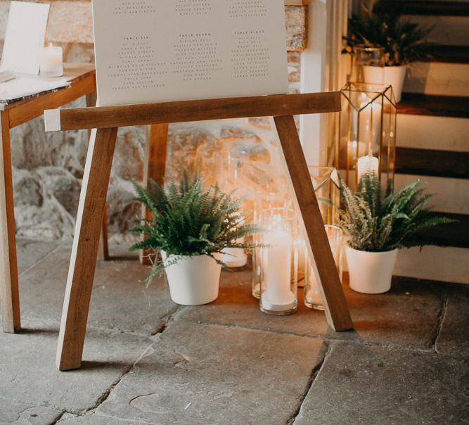 Seating chart on wooden easel