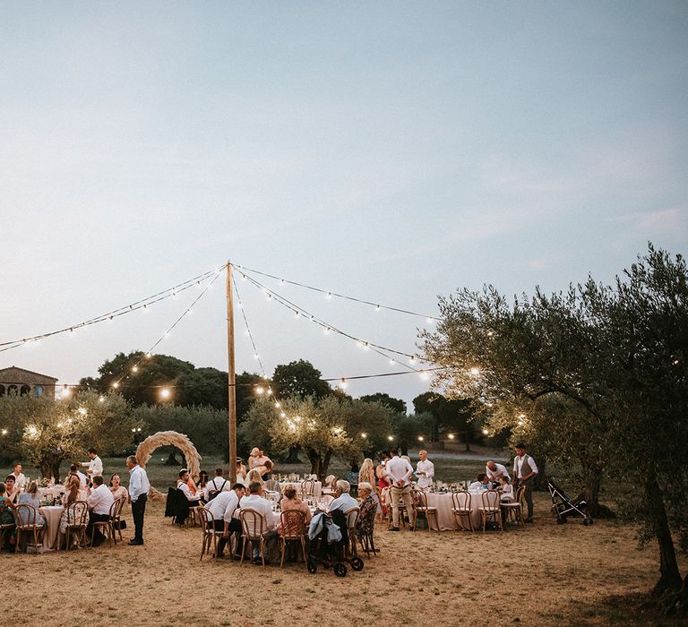 Outdoor Wedding Reception With Fairylights