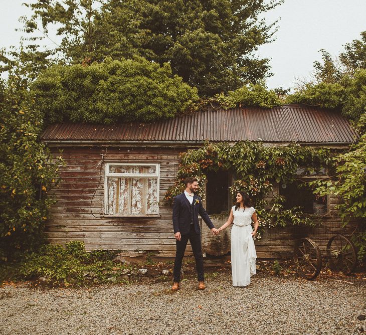 Bride in Gatsby Lady Gown | Groom in Navy Reiss Suit | Fusion Rustic Indian Country Wedding at The Green Cornwall | Matt Penberthy Photography