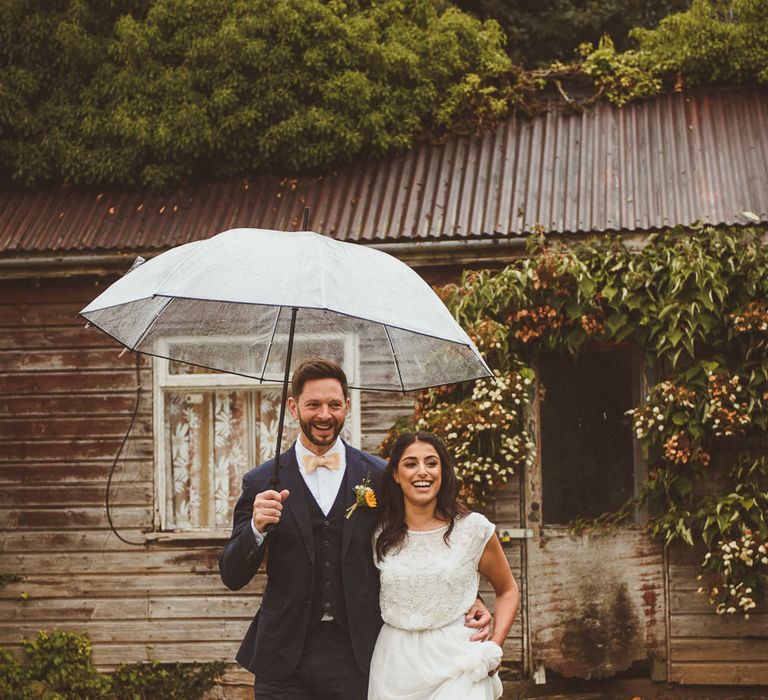 Bride in Gatsby Lady Gown | Groom in Navy Reiss Suit | Fusion Rustic Indian Country Wedding at The Green Cornwall | Matt Penberthy Photography